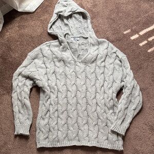 Miss Sparkling Gray Cable Knit Hooded Sweater